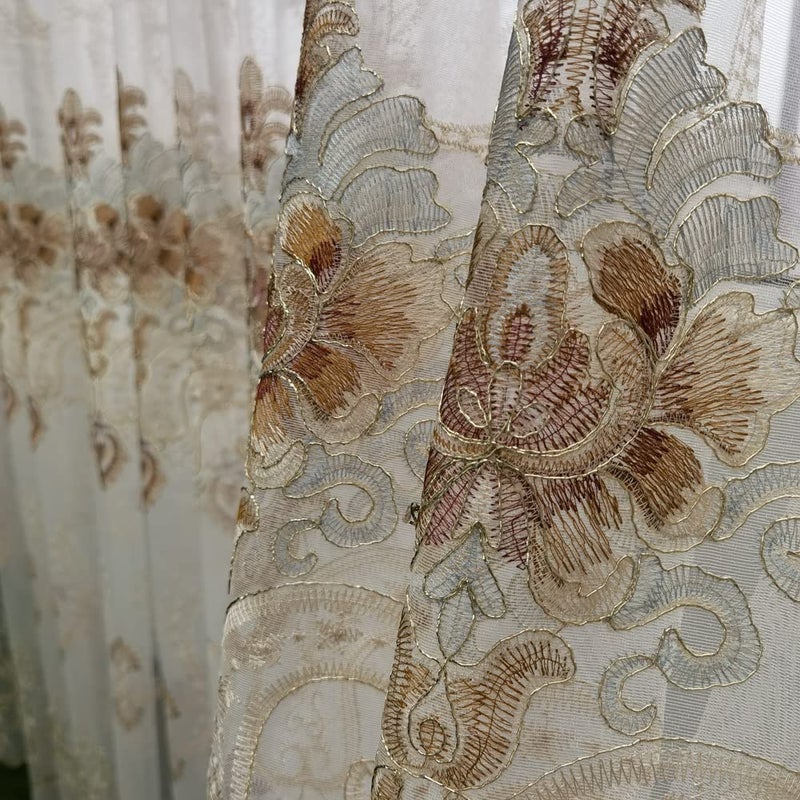 WPKIRA Exquisite European Embroidered Floral Sheer Curtains Rod Pocket Transparent Voile Window Treatment Drapes for Living Room/Hall/Villa Room Decoration Tulle Curtain 1 Panel W40 x L84 inch - Image 5